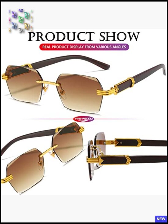 Retro Rimless Rectangle Sunglasses Vintage Frameless Square Tinted Shades Unisex main image 3